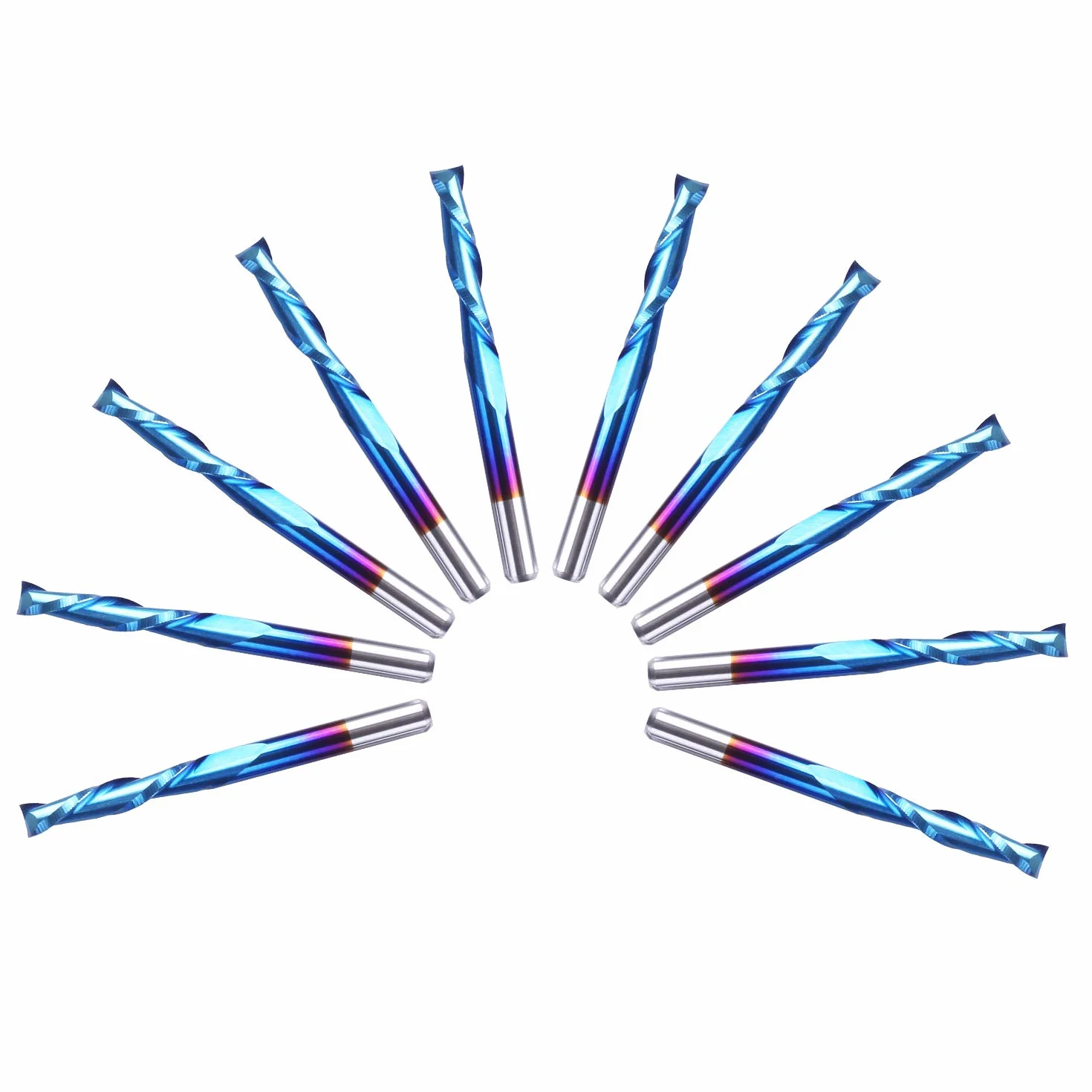 SainSmart Genmitsu 10 szt. Nano Blue Coat frez trzpieniowy do płaskiego nosa, frez trzpieniowy CNC, 1/8", spirala Upcut, 2 końcówki poprzeczne, zestaw frezów trzpieniowych do akrylu, drewna PCB (3,175