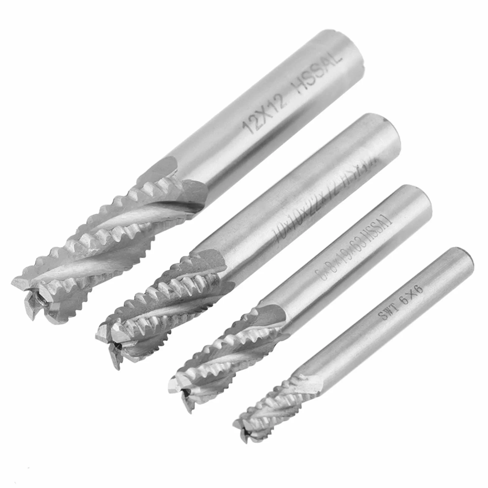 Zestaw frezarki, 4PCS 4 Flute HSS Rayming End Mill, M6 M8 M10 M12 CNC Bits do wydajnego mielenia i cięcia