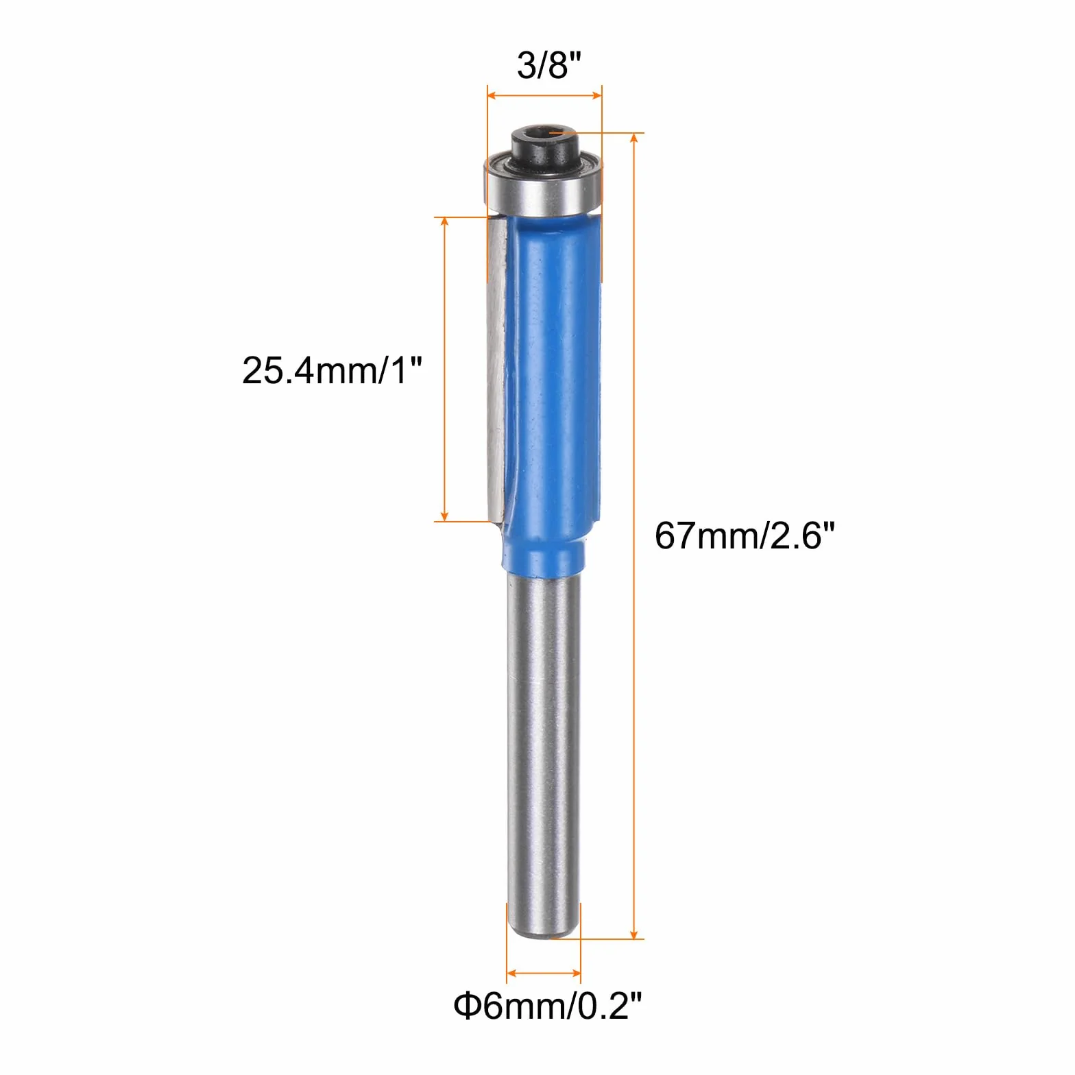QUARKZMAN Frez do krawędzi 6 mm, trzonek 3/8", średnica 1", głębokość cięcia górnego łożyska, równo proste frezy tnące z twardego metalu do płyt wiórowych, sklejki, MDF, prac drewnianych, niebieski