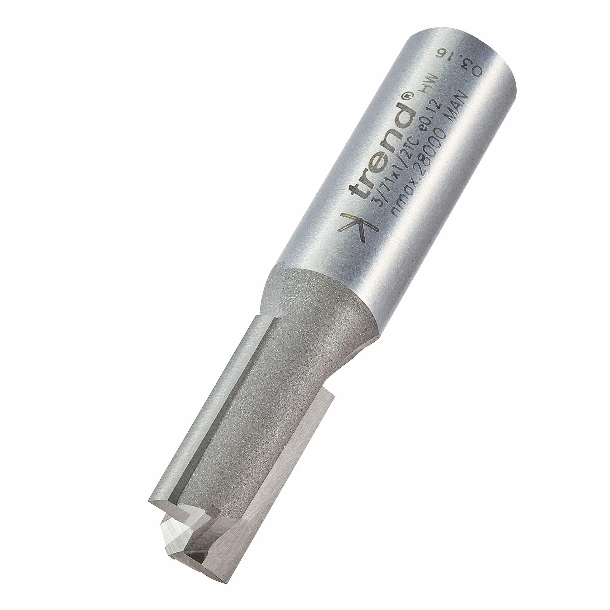 Trend Profesjonalny frez prosty dwupiórowy do frezarki górnowrzecionowej, trzpień 1/2 cala, średnica cięcia 12 mm, długość cięcia 25 mm, węglik spiekany (TCT), 3/71X1/2TC