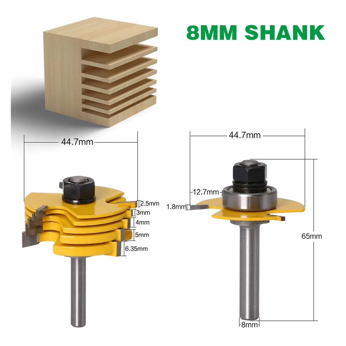 2 szt. 8mm 12mm Shank 3 zestaw bitów skrzydłowych z 6 frezami szczelinowymi C3 węglikowy dłuto do obróbki drewna narzędzia tnące(8mm shank)